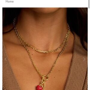 Gorjana Gold Chain Necklace with Red Strawberry Pendant